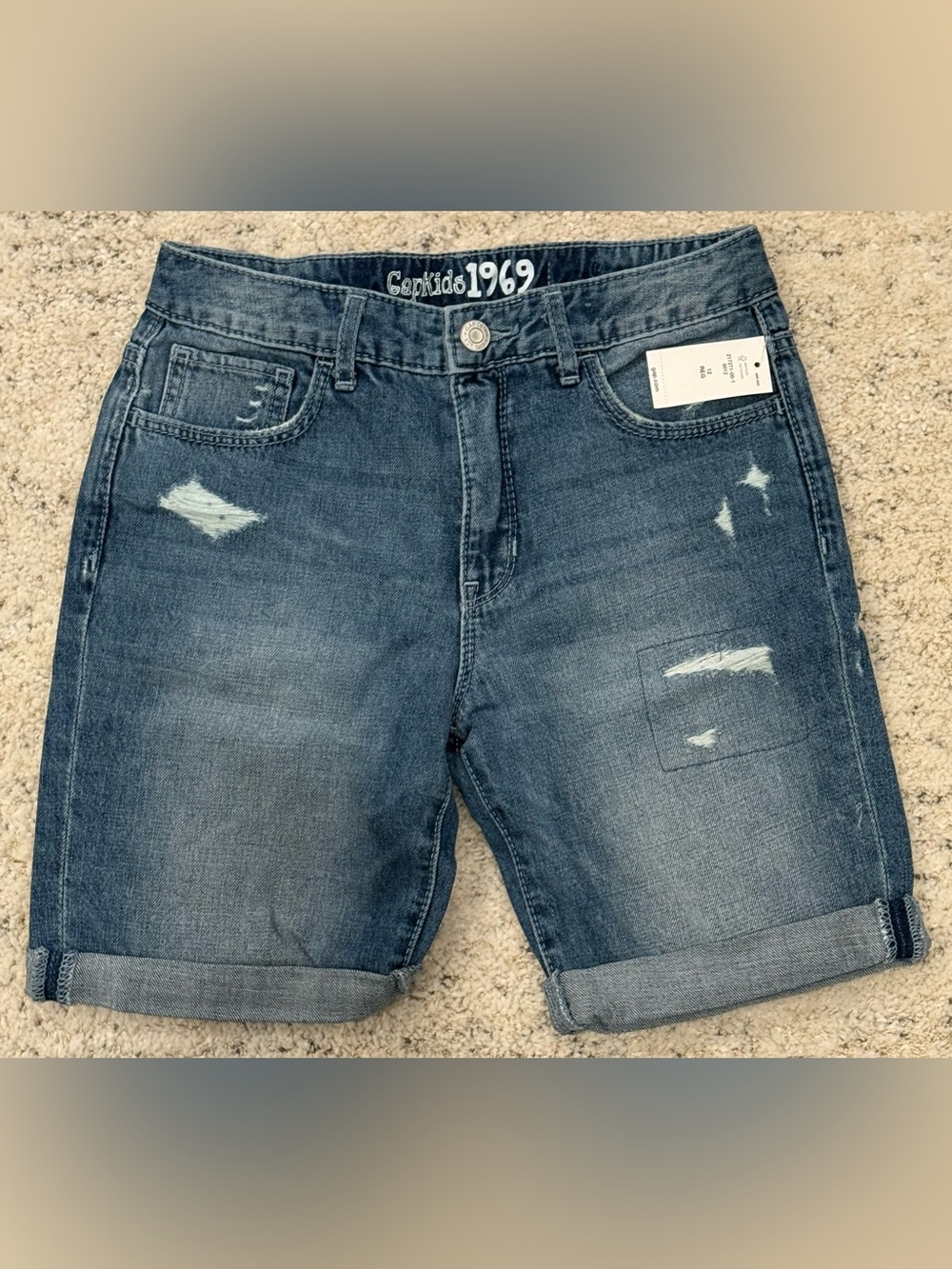 NWT GapKids 1969 Girls Denim Bermuda Shorts Size 12 Regular Distressed Cuffed